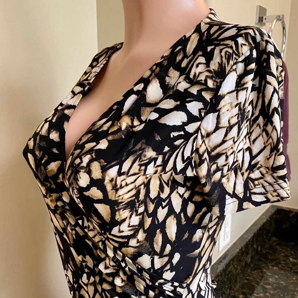 Jones New York Tan/Black Faux Wrap Dress, Size 10P